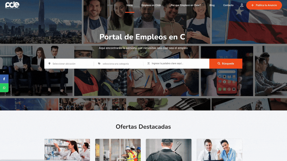 Navegación del portal de empleo PDE en Chile diseñado por Shaigrafico