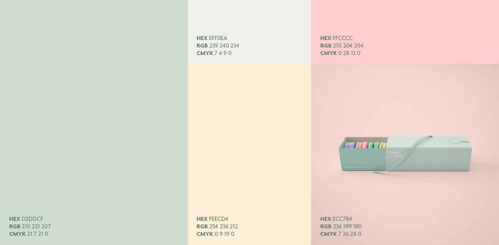 Paleta de colores de Clare’s Cake diseñada por Shai Branding Agencia